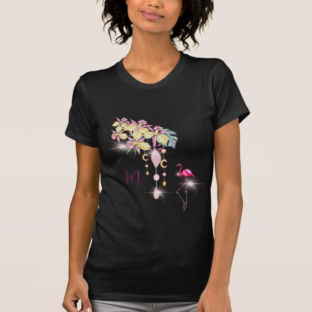 Camiseta Monograma rosa de Bonito floral Flamingo tropical (Anverso)
