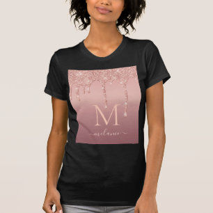 Camiseta Monograma Su Nombre Rosa Oro Purpurina Rubor Camis