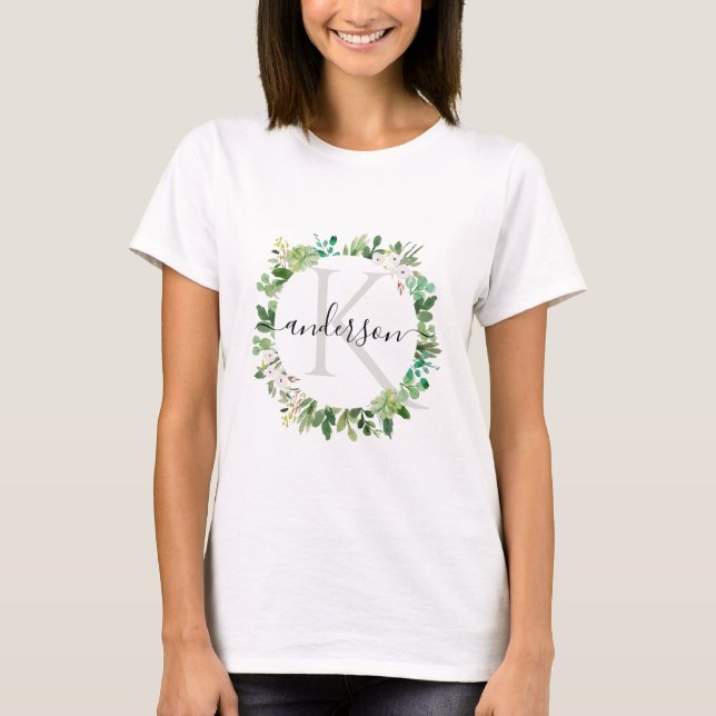 CAMISETA MONOGRAMA SUCULENTO VERDE DE LA ACUARELA DEL (Anverso)
