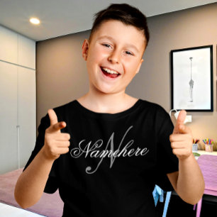 Camiseta Monograma único personalizado de nombre blanco y n