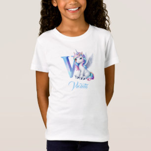 Camiseta Monograma V de letras nunornio rosa y azul pastel