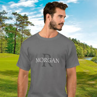 Monograma y nombre, diseño de moda blanco gris de 