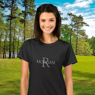 Camiseta Monograma y nombre DIY, negro de moda con texto gr