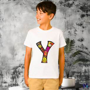 Camiseta Monograma Y Tribal y Doodle Colorido y Divertido