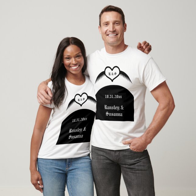 Camiseta Monogramado Boda gótico Personalizado del corazón  (Unisexo)