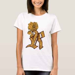 Camiseta Monogramado Inicial R Gold Peony T Shirt