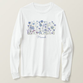 Camiseta Monogramo Blue Watercolor Wildflower Meadow