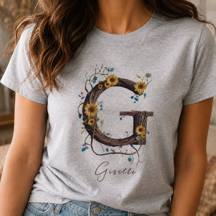 Camiseta Monomograma de girasoles elegantes G: Enredaderas