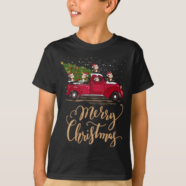 Camiseta Monos conduciendo el árbol de Navidad Camión Mono  (Anverso)