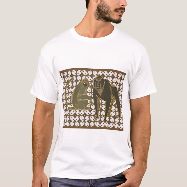Camiseta Monos de Batik en estilo retro con patrones tribal (Anverso)