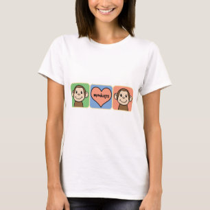 Camiseta Monos de dibujos animados lindos con corazón de am