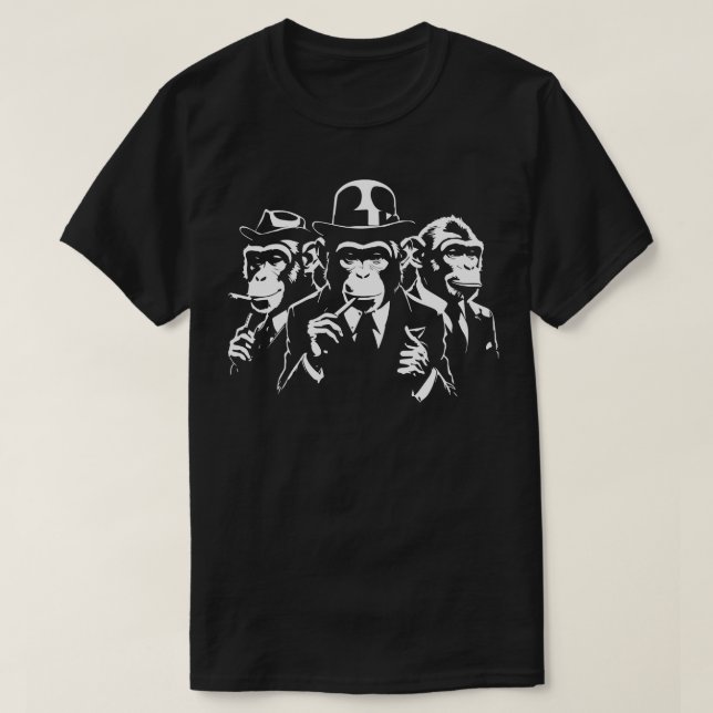 Camiseta monos gangsta con traje fumando puros (Diseño del anverso)