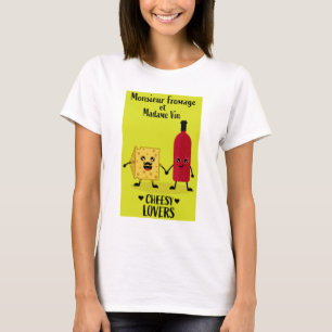 Camiseta Monsieur Fromage y Madame Vin Cheesy amantes de T-