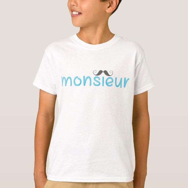 Camiseta MonsiEUR Fun Cita Francesa & Mustache - Azul - (Anverso)