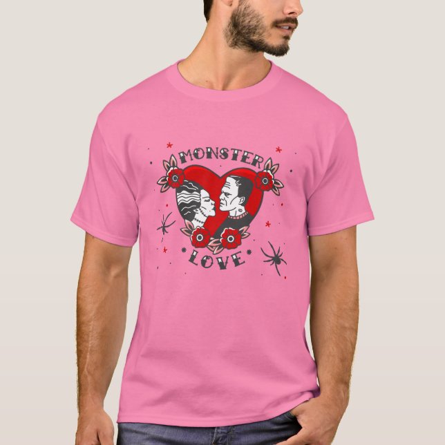 Camiseta monster love rockabilly frankenstein valentine (Anverso)