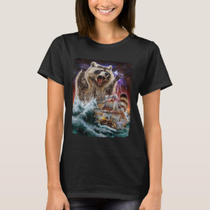 Camiseta Monster Raccoon Mientras Kraken Ataca Un Barco De