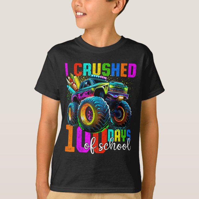 Camiseta Monster Truck 100th Day Of School Boys 100 Days Of (Anverso)