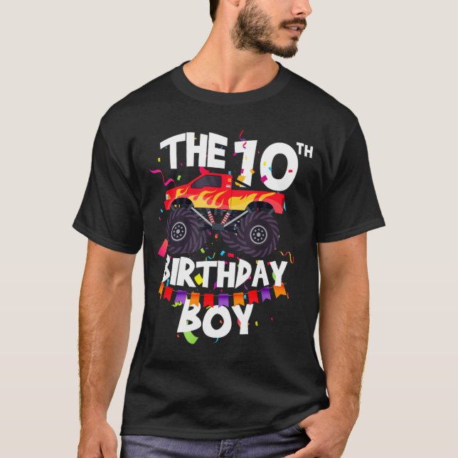 Camiseta Monster Truck 10th Birthday Boy Funny 10 Years Old (Anverso)