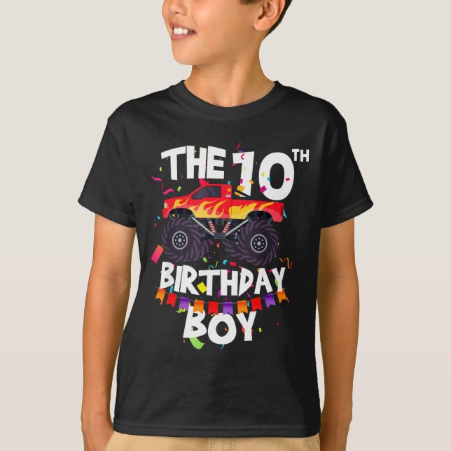 Camiseta Monster Truck 10th Birthday Boy Funny 10 Years Old (Anverso)