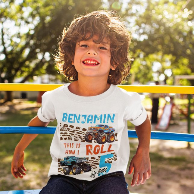 Camiseta Monster Truck Así es como hago rodar - 5 cumpleaño (Boy's "This Is How I Roll" "5" 5th Birthday T-Shirt)
