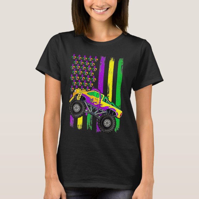 Camiseta Monster Truck Beads Bandera americana Niños Mardi  (Anverso)