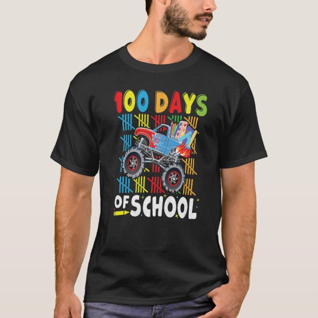 Camiseta Monster Truck Boy Ama El Cien Día De Los Niños Esc (Anverso)