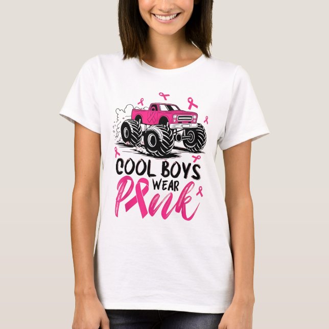 Camiseta Monster Truck Cool Boys Wear Pink Breast Cancer Aw (Anverso)