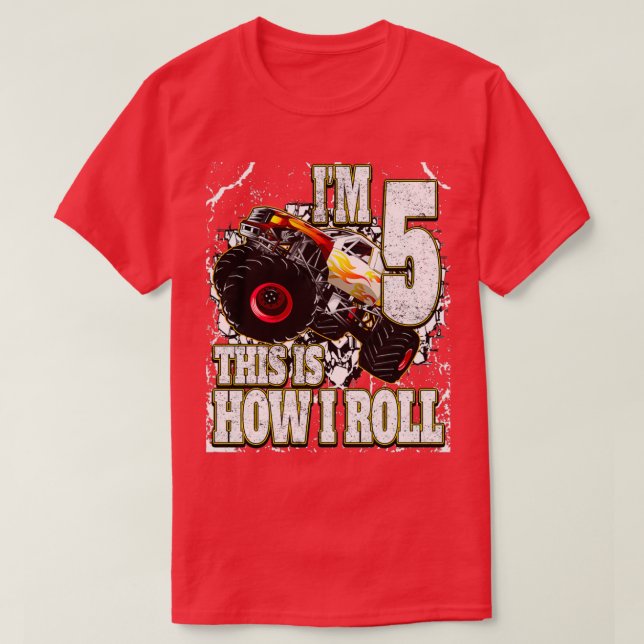 Camiseta Monster Truck de 5 años Cumpleaños (Diseño del anverso)