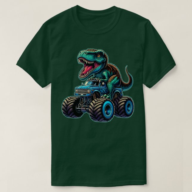 Camiseta Monster Truck Funny Design Riding T Rex Lover Anim (Diseño del anverso)