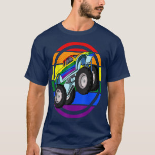 Camiseta Monster Truck LGBT-Q Retro Rainbow Flag Gay Pride