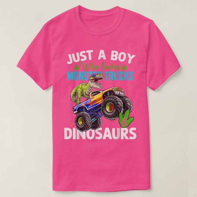 Camiseta Monster Truck Lover Boy Funny Dinosaur En La Truc (Diseño del anverso)