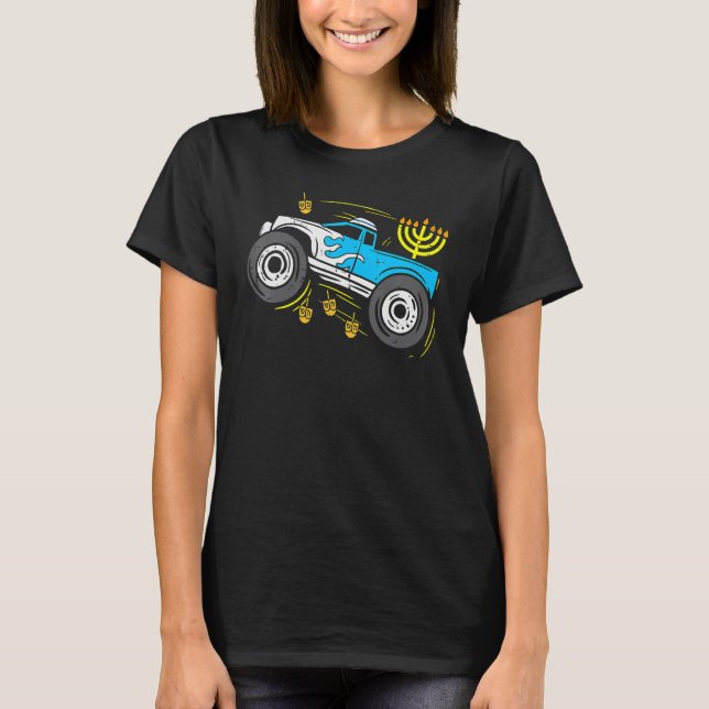 Camiseta Monster Truck Menorah Dreidel Toddler Boys Hanukka (Anverso)