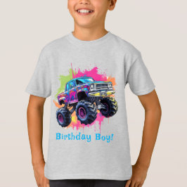Camiseta Monster Truck Neon Boy Birthday Party