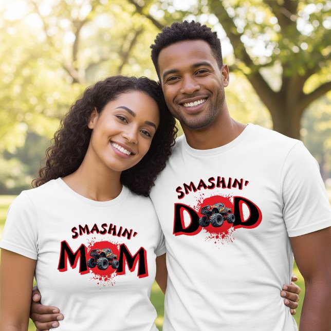Camiseta Monster Truck Smash Matanza Maternidad Materna Cum (Monster Truck Smash Matching Mom & Dad Parent Birthday T-Shirt
)