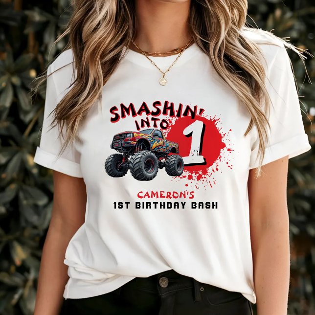 Camiseta Monster Truck Smash Primeros padres de cumpleaños (Monster Truck Smash 1st Birthday Parents T-Shirt
)