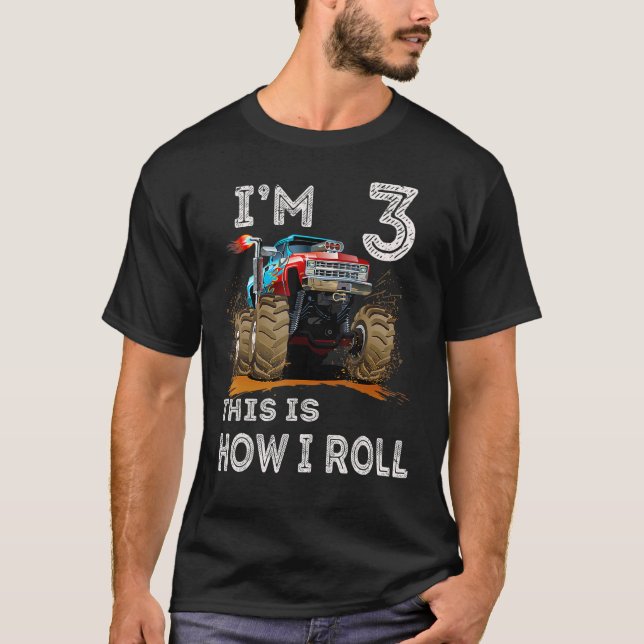 Camiseta Monster Truck tercer cumpleaños, tengo 3 años, así (Anverso)