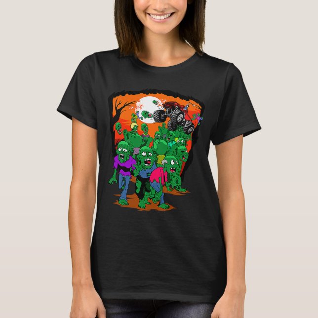 Camiseta Monster Truck Zombie Hunter Halloween Kille sin mu (Anverso)