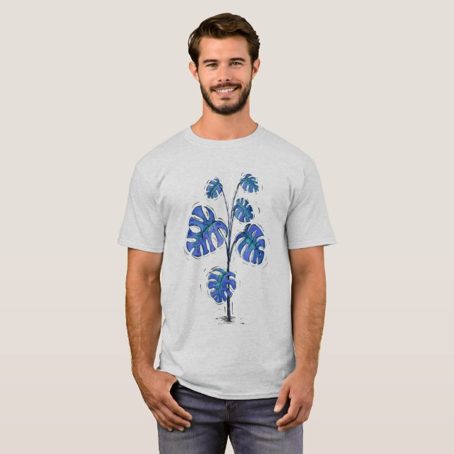 Camiseta Monstera deliciosa versión azul (Anverso completo)