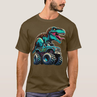 Camiseta MonsterTruck Funny Design Riding T Rex Lover Anima
