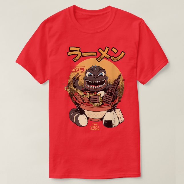 Camiseta Monstruo cute Kaiju comiendo fideos de Ramen comid (Diseño del anverso)