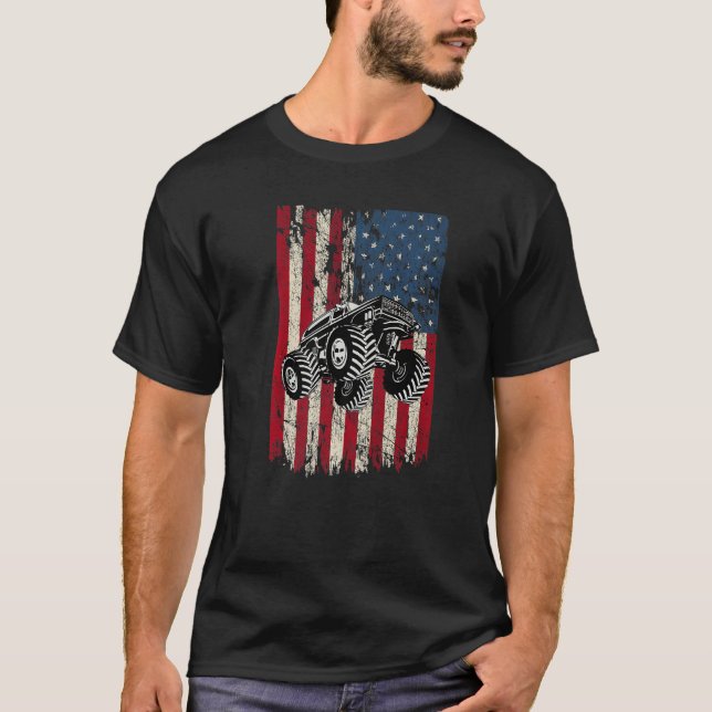 Camiseta Monstruo de bandera estadounidense Carreras a la m (Anverso)