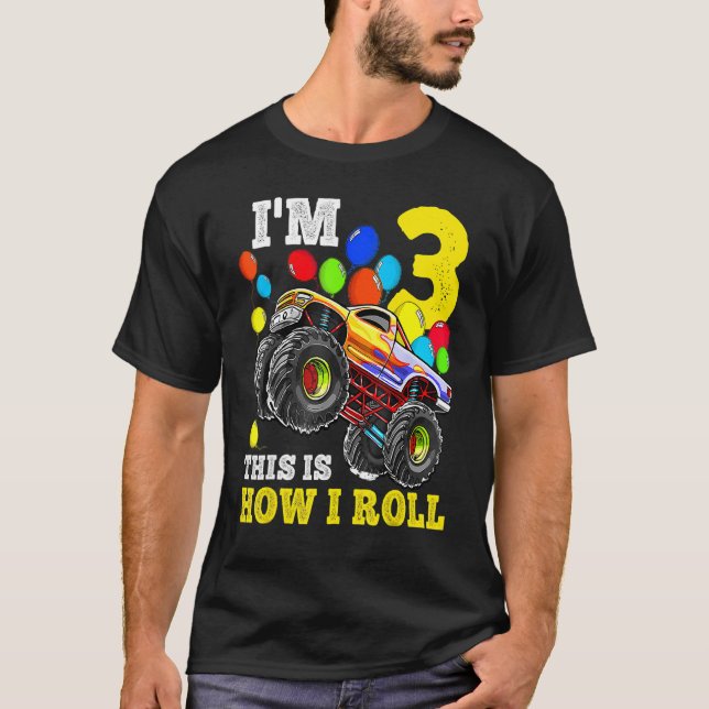 Camiseta Monstruo de camión de niño de 3 años de edad (Anverso)