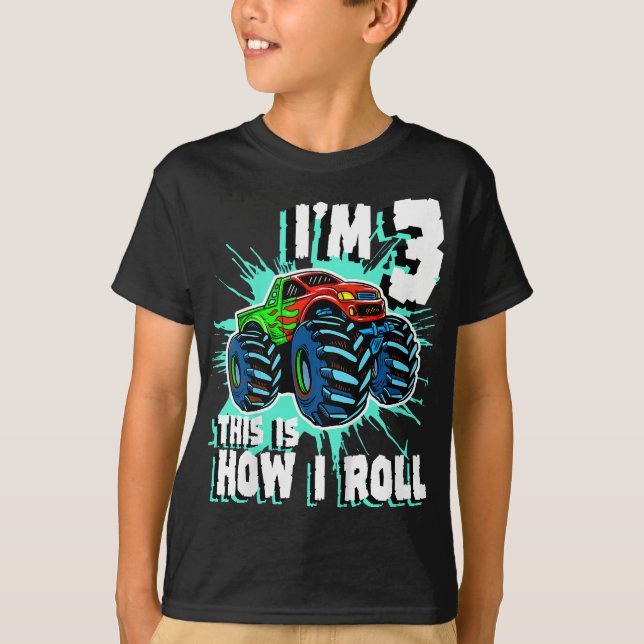 Camiseta Monstruo de camión de niño de 3 años partido de cu (Anverso)