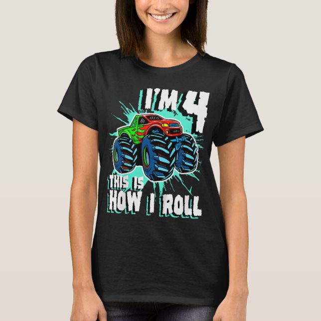 Camiseta Monstruo de camión de niño de 4 años Partido de cu (Anverso)