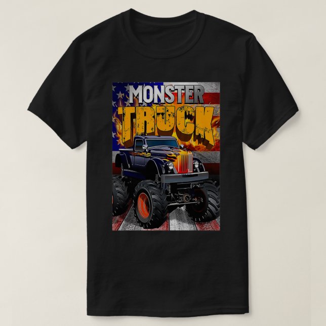 Camiseta Monstruo de camionetas con bandera estadounidense  (Diseño del anverso)