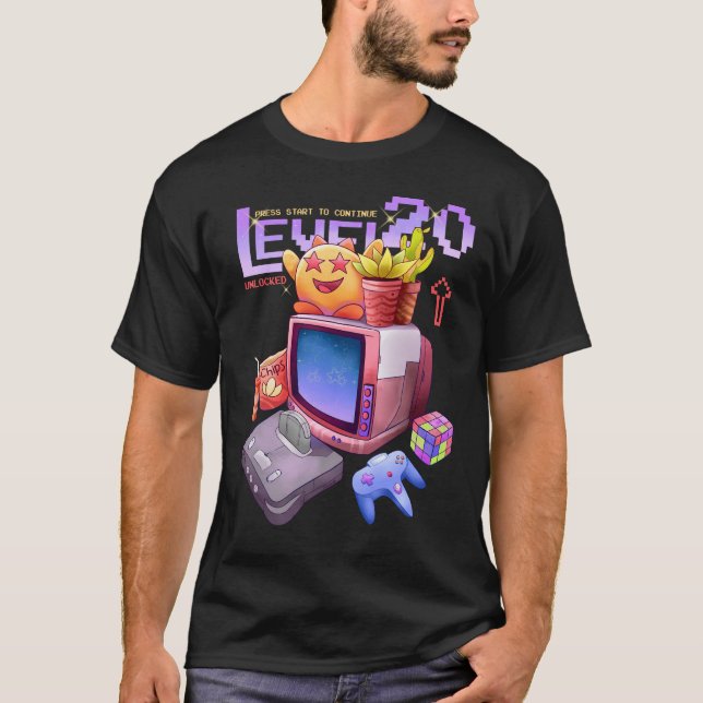 Camiseta Monstruo de cumpleaños Retro Gamer de nivel 20 des (Anverso)