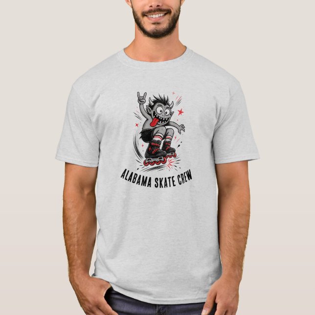 Camiseta Monstruo de dibujos animados en patines sobre rued (Anverso)