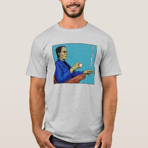 Camiseta Monstruo de Frankenstein del Pop Art bebiendo té e
