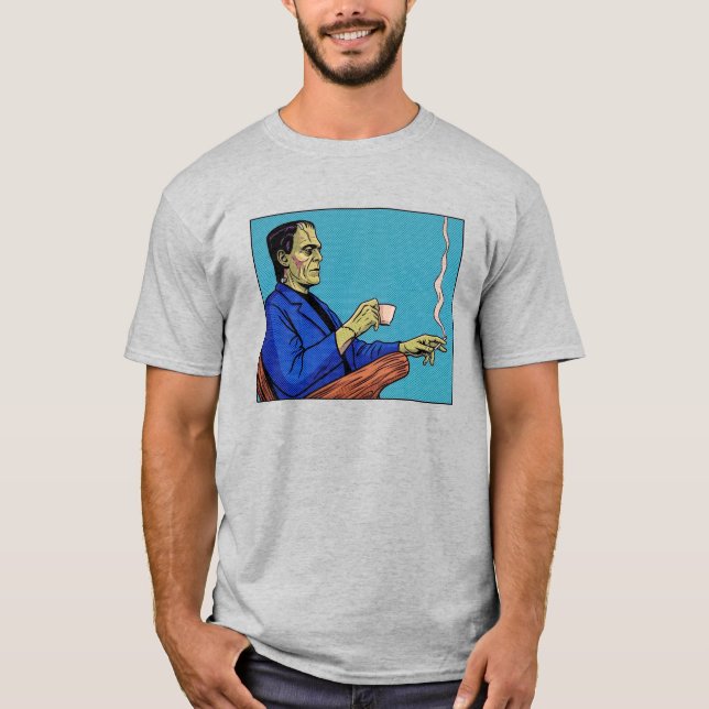 Camiseta Monstruo de Frankenstein del Pop Art bebiendo té e (Anverso)