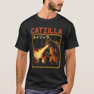 Camiseta Monstruo de gato Catzilla divertido parodia japone